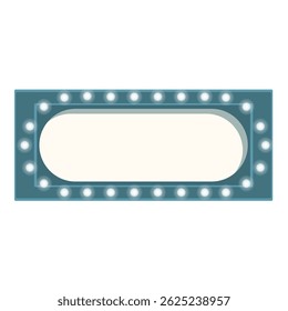 Blue marquee sign with a round frame and light bulbs is showing blank space for your text