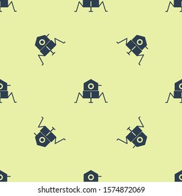Blue Mars rover icon isolated seamless pattern on yellow background. Space rover. Moonwalker sign. Apparatus for studying planets surface.  Vector Illustration
