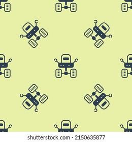 Blue Mars rover icon isolated seamless pattern on yellow background. Space rover. Moonwalker sign. Apparatus for studying planets surface.  Vector