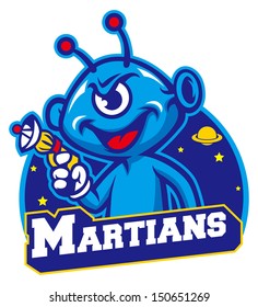 Blue Martian Hold A Laser Gun