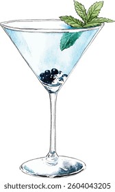 Blue Martini Cocktail Watercolor  vector illustration