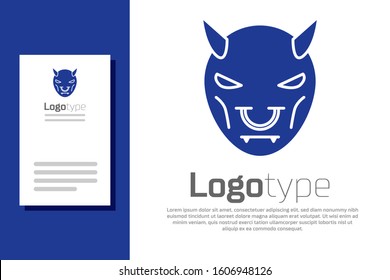 Blue Mask of the devil with horns icon isolated on white background. Logo design template element. Vector Illustration