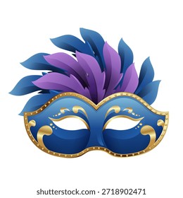 blue mask with feather for element mardigras design