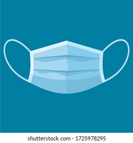 Blue mask vector design, Protector from air pollution, Used in hospitals, Protection from bacteria and viruses, Protect the face from pollution, Flat illustration design of a mask
