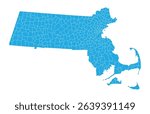 Blue Massachusetts map with county divisions vector