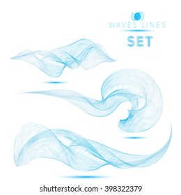 blue massive blend waves abstract background for design set vector