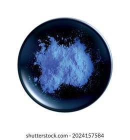 Composición realista del té azul matcha con imagen aislada del plato cubierto con ilustración del vector de polvo matcha