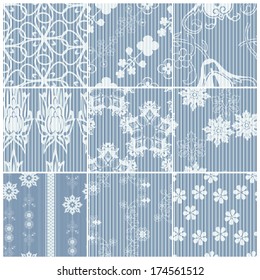 Blue matching drapery patterns set