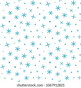 Blue math symbol pattern. Mathematic geometric seamless . Abstract background from plus, multiplication signs. On white background. Geometric Stars seamless pattern.