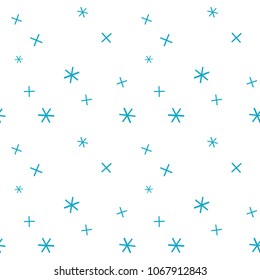 Blue math symbol pattern. Mathematic geometric seamless . Abstract background from plus, multiplication signs. On white background. Geometric Stars seamless pattern.