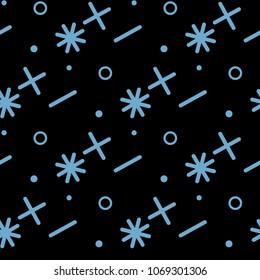 Blue math symbol pattern. Mathematic geometric seamless . Abstract background from plus, multiplication signs. eps