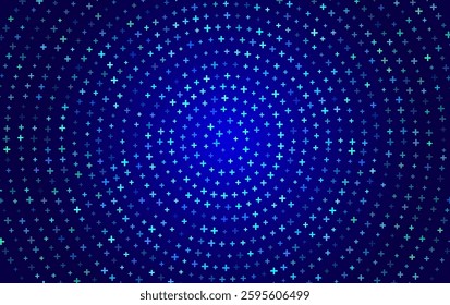 Blue Math Symbols Pattern. Abstract Plus Signs Circles Background. Mathematical Design Elements. Medical Technology Digital Background. Vector Illustration