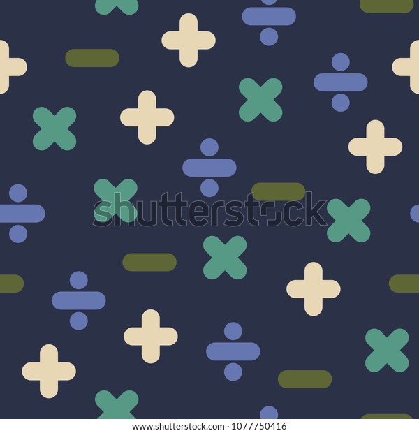 Blue Mathematical Operations\
Seamless Pattern - Mathematical operations of addition,\
subtraction, multiplication, and division on dark blue background\
seamless pattern