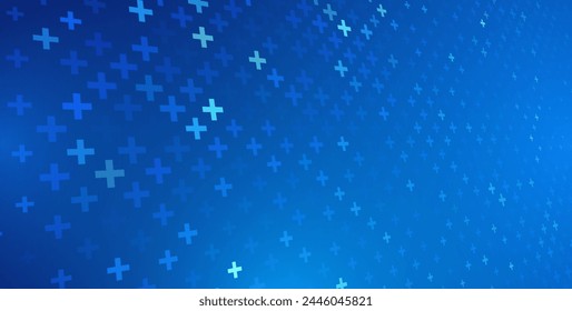 Blue Mathematical Plus Symbols Pattern. Math Design Elements Background. Medical Tech Background. Vector Illustration.