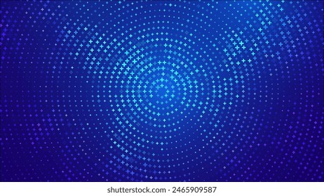 Blue Mathematical Plus Symbols Pattern. Math Design Elements Background. Medical Tech Background. Abstract Digital Circles of Plus Signs. Vector Illustration.