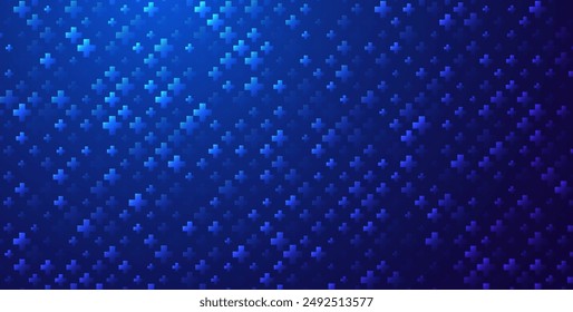 Blue Mathematical Plus Symbols Pattern. Math Design Elements Background. Medical Tech Background. Vector Illustration.