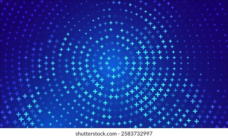 Blue Mathematical Plus Symbols Pattern. Math Design Elements Background. Medical Tech Background. Abstract Digital Circles of Plus Signs. Vector Illustration.