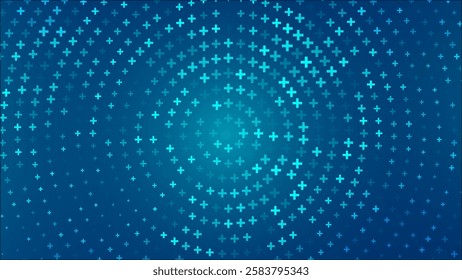 Blue Mathematical Plus Symbols Pattern. Math Design Elements Background. Medical Tech Background. Abstract Digital Circles of Plus Signs. Vector Illustration.