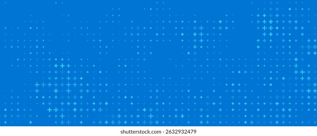 Blue Mathematical Plus Symbols Pattern. Math Design Elements Background. Medical Tech Background. Vector Illustration.