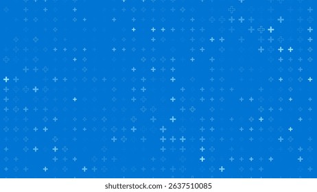 Blue Mathematical Plus Symbols Pattern. Math Design Elements Background. Medical Tech Background. Vector Illustration.
