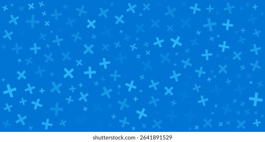 Blue Mathematical Plus Symbols Pattern. Math Design Elements Background. Medical Tech Background. Vector Illustration.