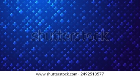 Blue Mathematical Plus Symbols Pattern. Math Design Elements Background. Medical Tech Background. Vector Illustration.