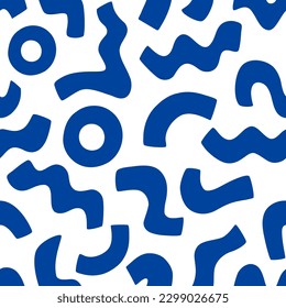 Blue Matisse curve elements seamless pattern. Minimal abstract geometric shapes, modern cut out design. Freehand doodle collage. Contemporary background, simple vector wallpaper, confetti print.