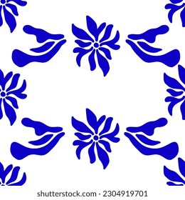 Blue Matisse plants seamless pattern. Minimal abstract floral print for wallpaper, textile, packaging. Vector illustration