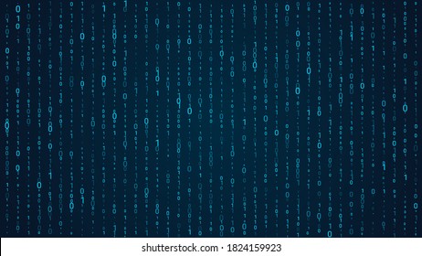 Blue Matrix Background. Falling Binary Numbers In Retro Futuristic Style, Abstract Digital Wallpaper For Program Code Events, Hackathon, Cyber Illustration.