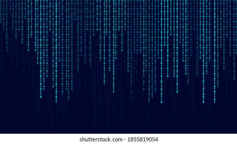 Blue matrix background. Falling numbers on screen. Technology stream binary code. Digital vector illustration. Hacking concept.