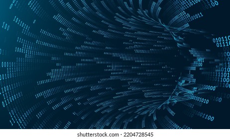 Blue Matrix Digital Tunnel or Wormhole. Matrix Binary Numbers Tunnel Hole. 3D Tunnel Digital Grid. Hi Tech Texture. Technology or Science Vector Illustation.