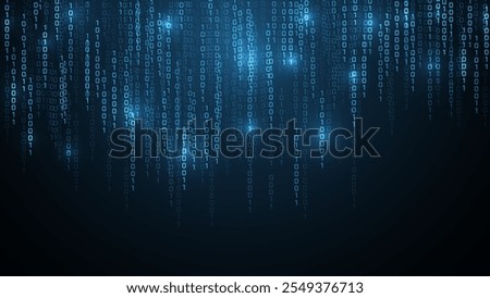 Blue Matrix vector digital code rain in a Matrix inspired futuristic style. Light Effect matrix background. High-tech backdrop with glowing binary characters
