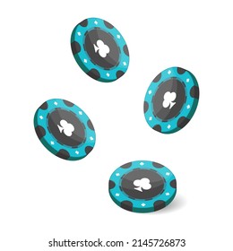 Blue matte casino chips for poker or roulette. Elements for the design of a logo, website or banner. Vector illustration.