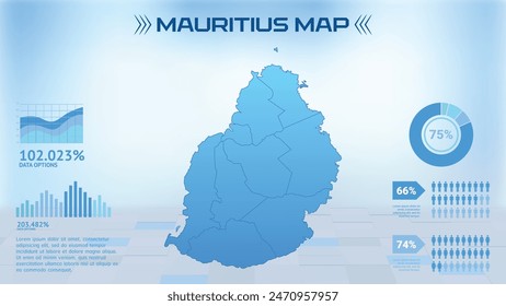 Blue Mauritius Map mit Staaten, Politisch Mauritius Infografik Karte Vektorillustration