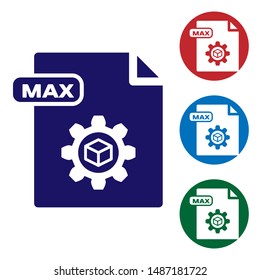 Blue MAX file document. Download max button icon isolated on white background. MAX file symbol. Set color icons in circle buttons. Vector Illustration