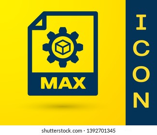 Blue MAX file document icon. Download max button icon isolated on yellow background. MAX file symbol. Vector Illustration