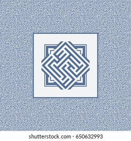 Blue maze emblem. Abstract maze element. Labyrinth.
