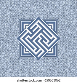 Blue maze emblem. Abstract maze element. Labyrinth.