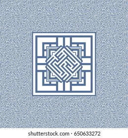 Blue maze emblem. Abstract maze element. Labyrinth.