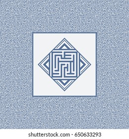 Blue maze emblem. Abstract maze element. Labyrinth.