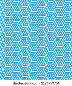 Patrón hexágono de laberinto azul sobre fondo blanco. Arte abstracto colorido. Patrón de forma de caja de rayas azules y blancas.