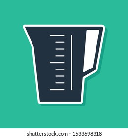 Blue Measuring cup to measure dry and liquid food icon isolated on green background. Plastic graduated beaker with handle.  Vector Illustration
