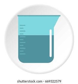 Blue measuring cup with water icon in flat circle isolated on white background vector illustration for web