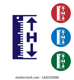 Blue The measuring height and length icon isolated on white background. Ruler, straightedge, scale symbol. Set color icon in circle buttons. Vector Illustration