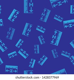 Blue The measuring height and length icon isolated seamless pattern on blue background. Ruler, straightedge, scale symbol.  Vector Illustration