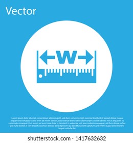 Blue The measuring length icon isolated on blue background. Ruler, straightedge, scale symbol. White circle button. Vector Illustration