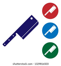 Blue Meat chopper icon isolated on white background. Kitchen knife for meat. Butcher knife. Set color icon in circle buttons. Vector Illustration