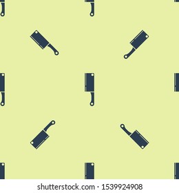 Blue Meat chopper icon isolated seamless pattern on yellow background. Kitchen knife for meat. Butcher knife.  Vector Illustration