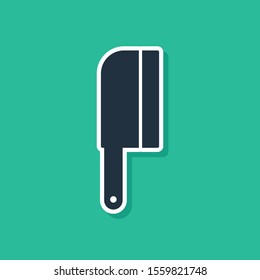 Blue Meat chopper icon isolated on green background. Kitchen knife for meat. Butcher knife.  Vector Illustration