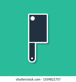 Blue Meat chopper icon isolated on green background. Kitchen knife for meat. Butcher knife.  Vector Illustration